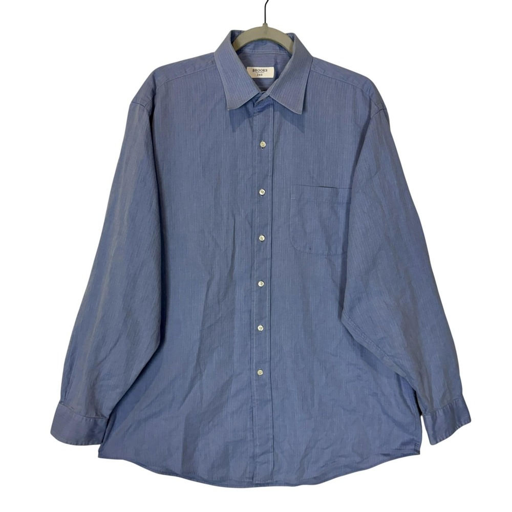 Brooks 346 Dress Shirt‎ Mens 16.5 34/35 Blue Herringbone Cotton Twill Classic